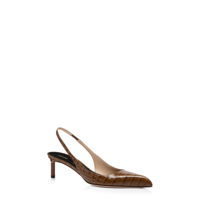SHINY STAMPED CROCODILE LEATHER T SLINGBACK image number 1