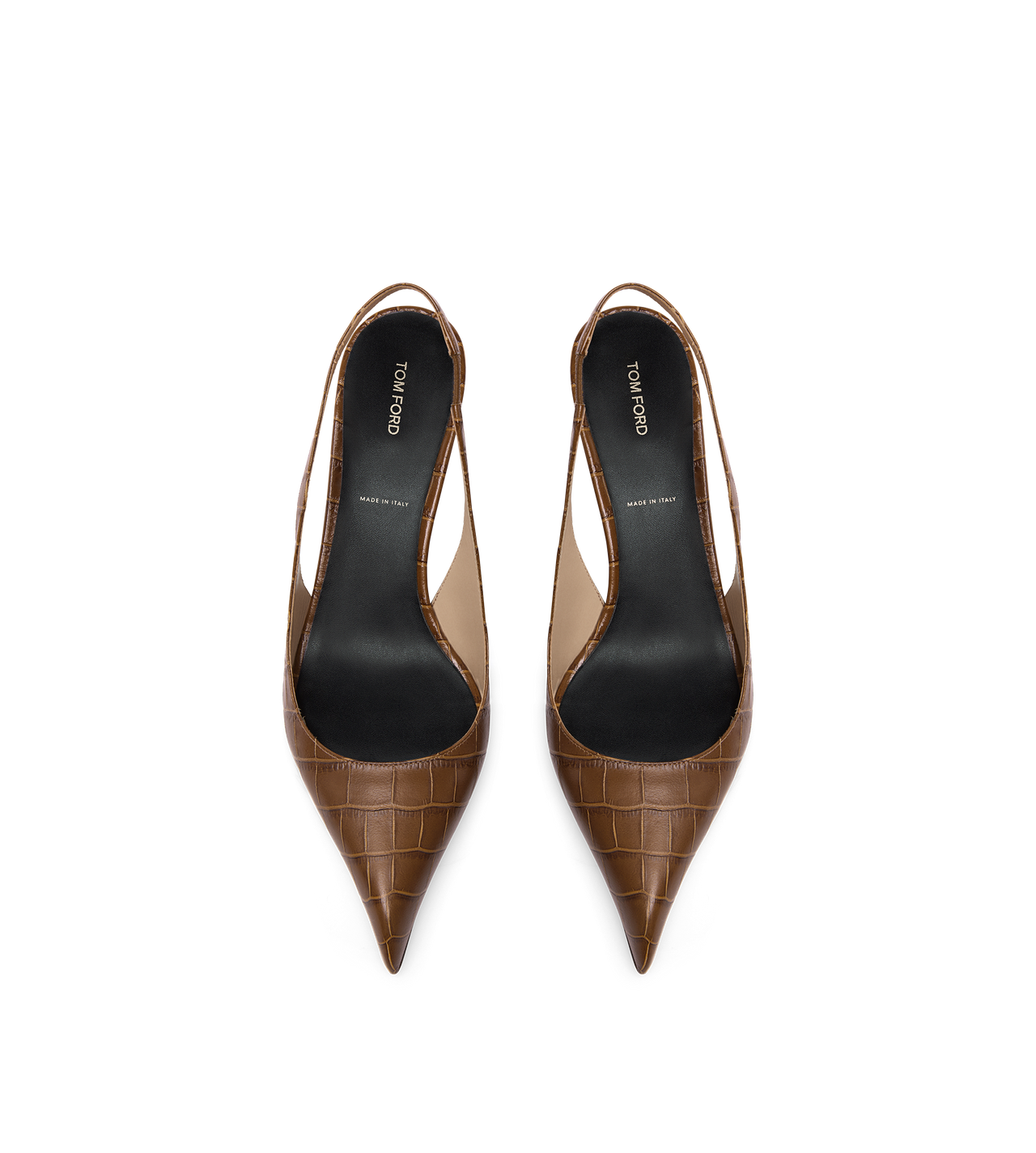 SHINY STAMPED CROCODILE LEATHER T SLINGBACK image number 3