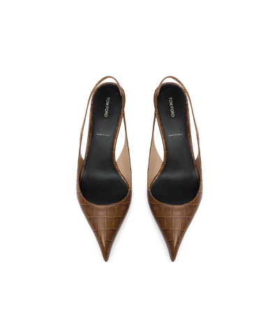 SHINY STAMPED CROCODILE LEATHER T SLINGBACK image number 3