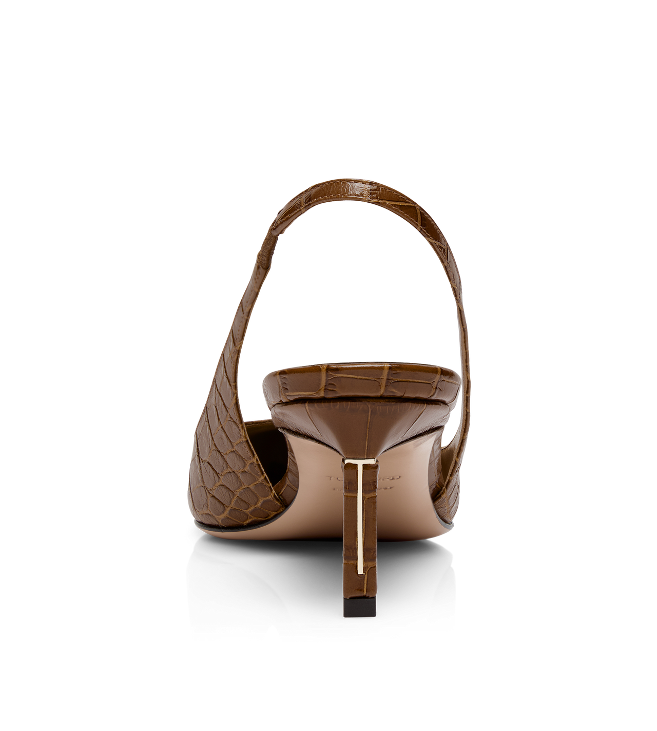 SHINY STAMPED CROCODILE LEATHER T SLINGBACK image number 4