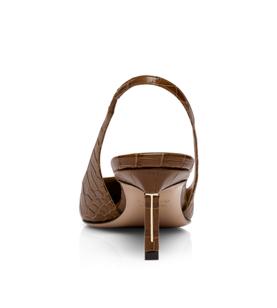SHINY STAMPED CROCODILE LEATHER T SLINGBACK image number 4
