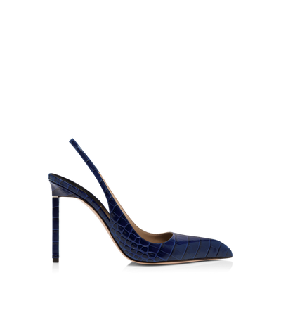 SHINY STAMPED CROCODILE LEATHER T SLINGBACK image number 0