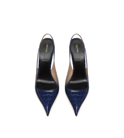 SHINY STAMPED CROCODILE LEATHER T SLINGBACK image number 3