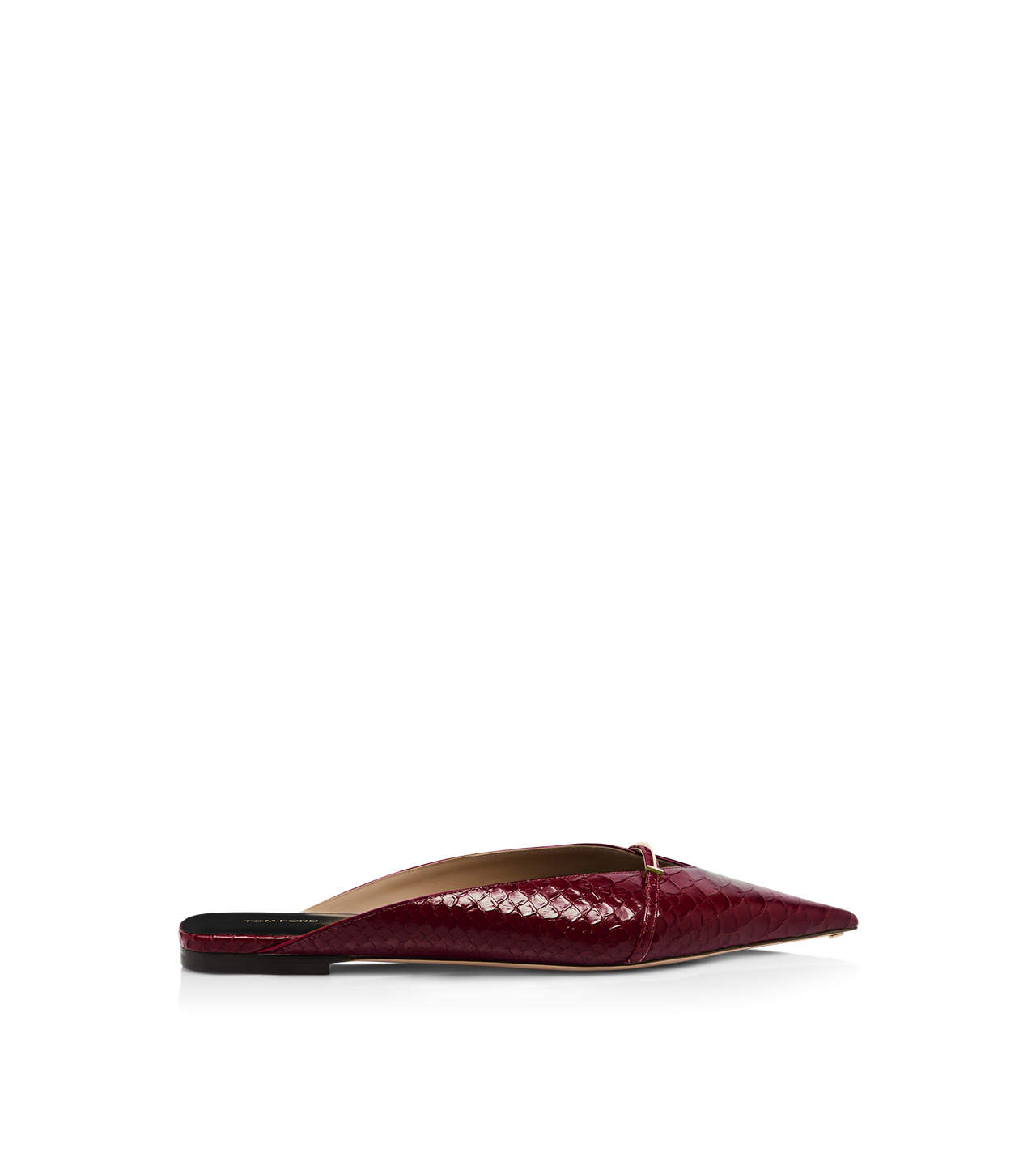 TOM FORD LEATHER RUBY RED SEMI SHINY PRINTED PYTHON JULIANNE MULE