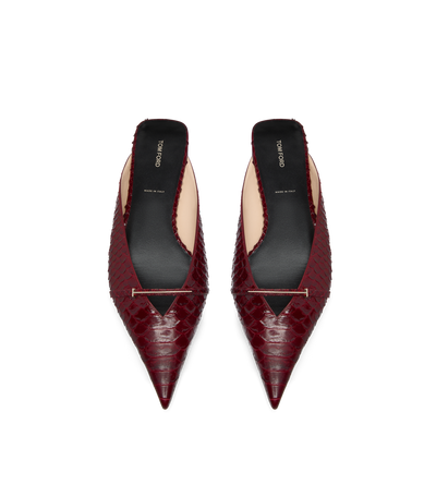 TOM FORD LEATHER RUBY RED SEMI SHINY PRINTED PYTHON JULIANNE MULE