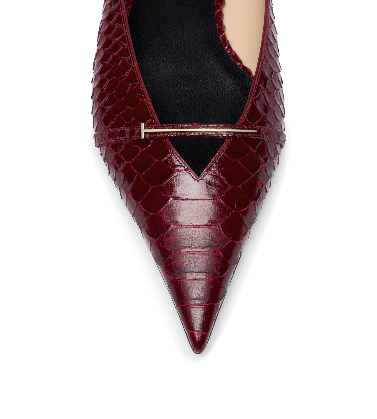 TOM FORD LEATHER RUBY RED SEMI SHINY PRINTED PYTHON JULIANNE MULE