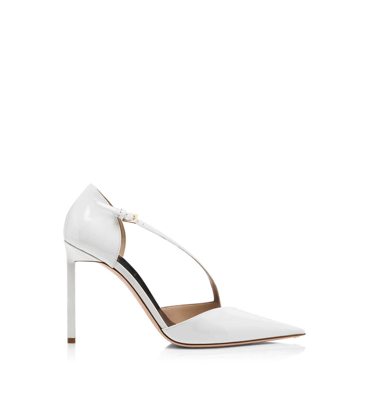 TOM FORD LEATHER WHITE PATENT LEATHER ASYMMETRIC PUMP