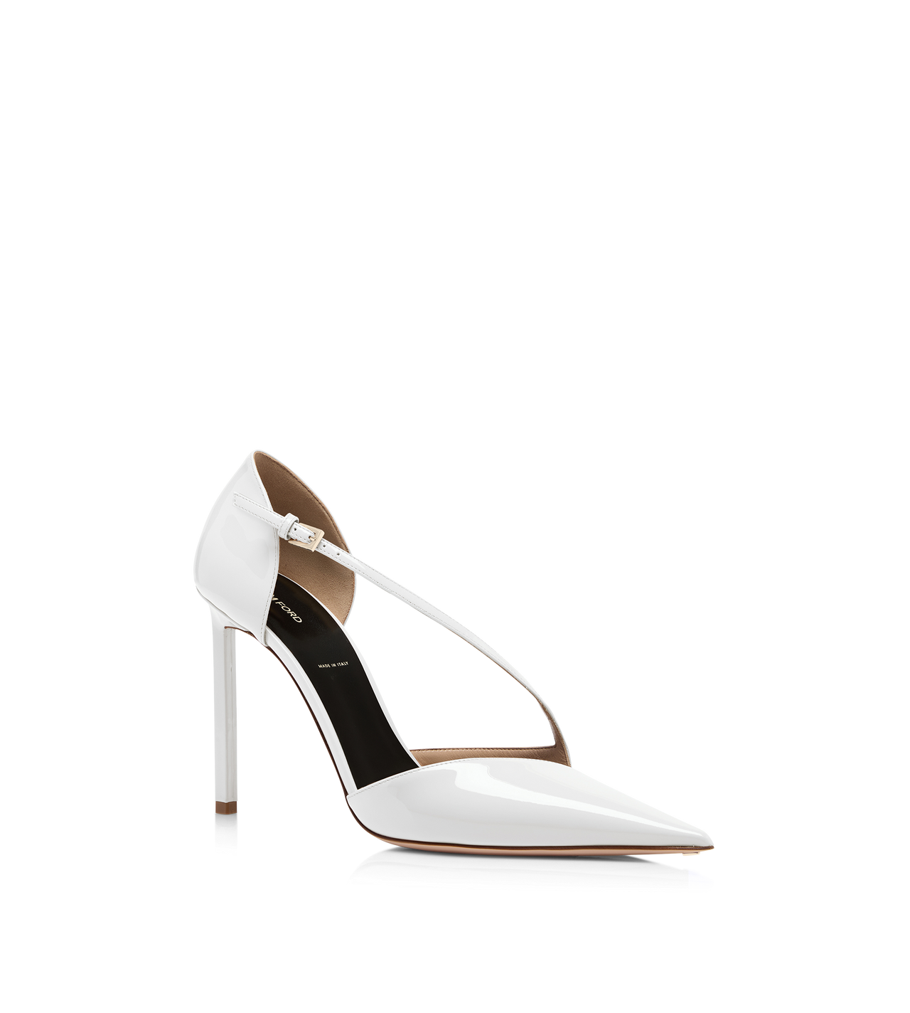TOM FORD LEATHER WHITE PATENT LEATHER ASYMMETRIC PUMP