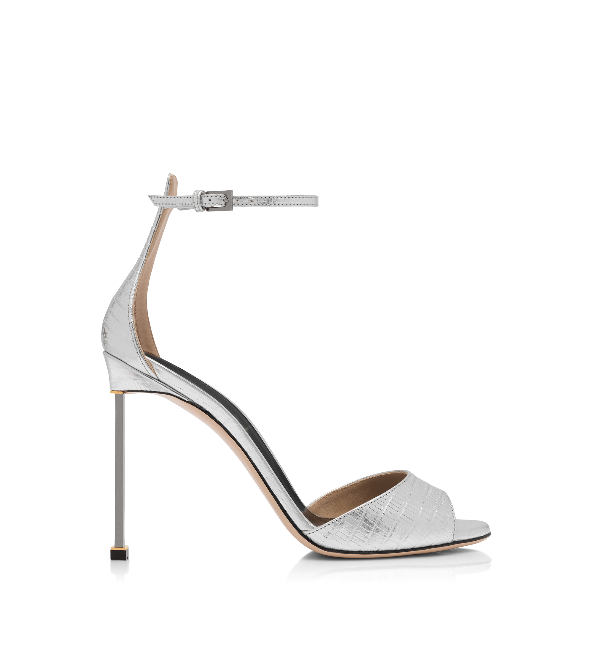 LAMINATED PRINTED TEJUS SPIRE ANKLE STRAP SANDAL