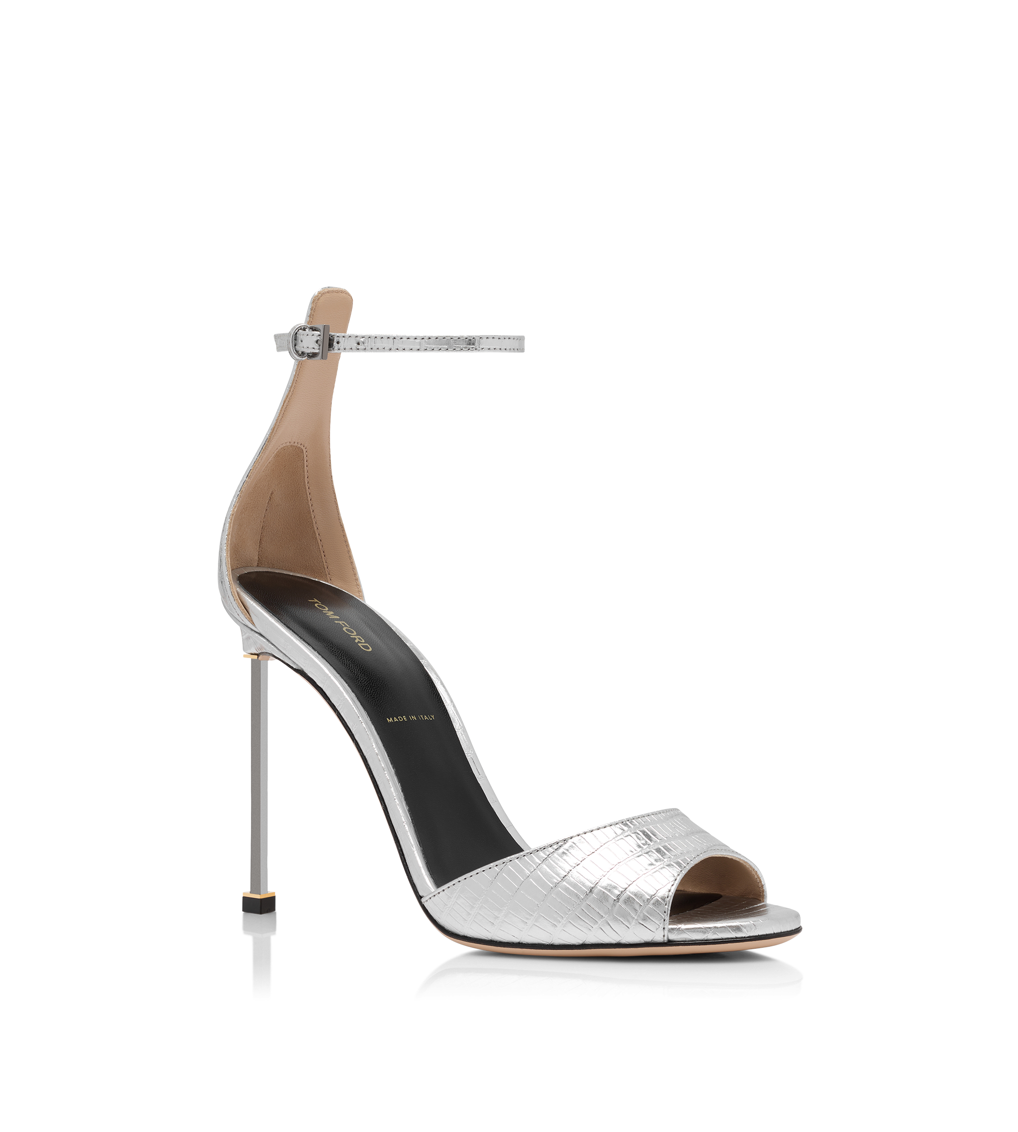 LAMINATED PRINTED TEJUS SPIRE ANKLE STRAP SANDAL