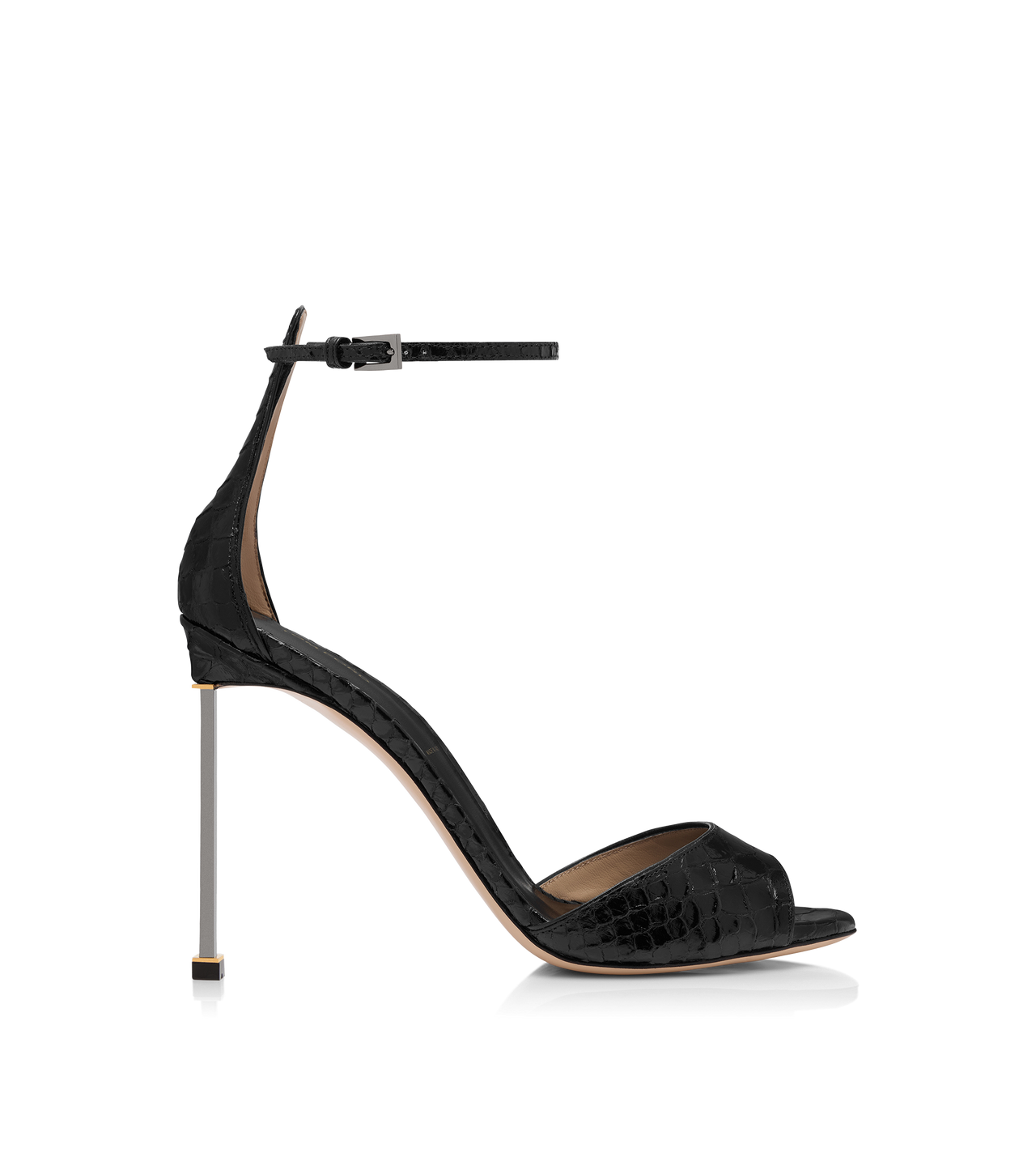 SEMI SHINY PRINTED PYTHON SPIRE ANKLE STRAP SANDAL image number 0