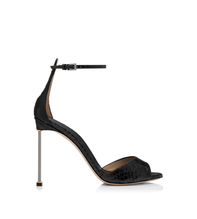 SEMI SHINY PRINTED PYTHON SPIRE ANKLE STRAP SANDAL image number 0