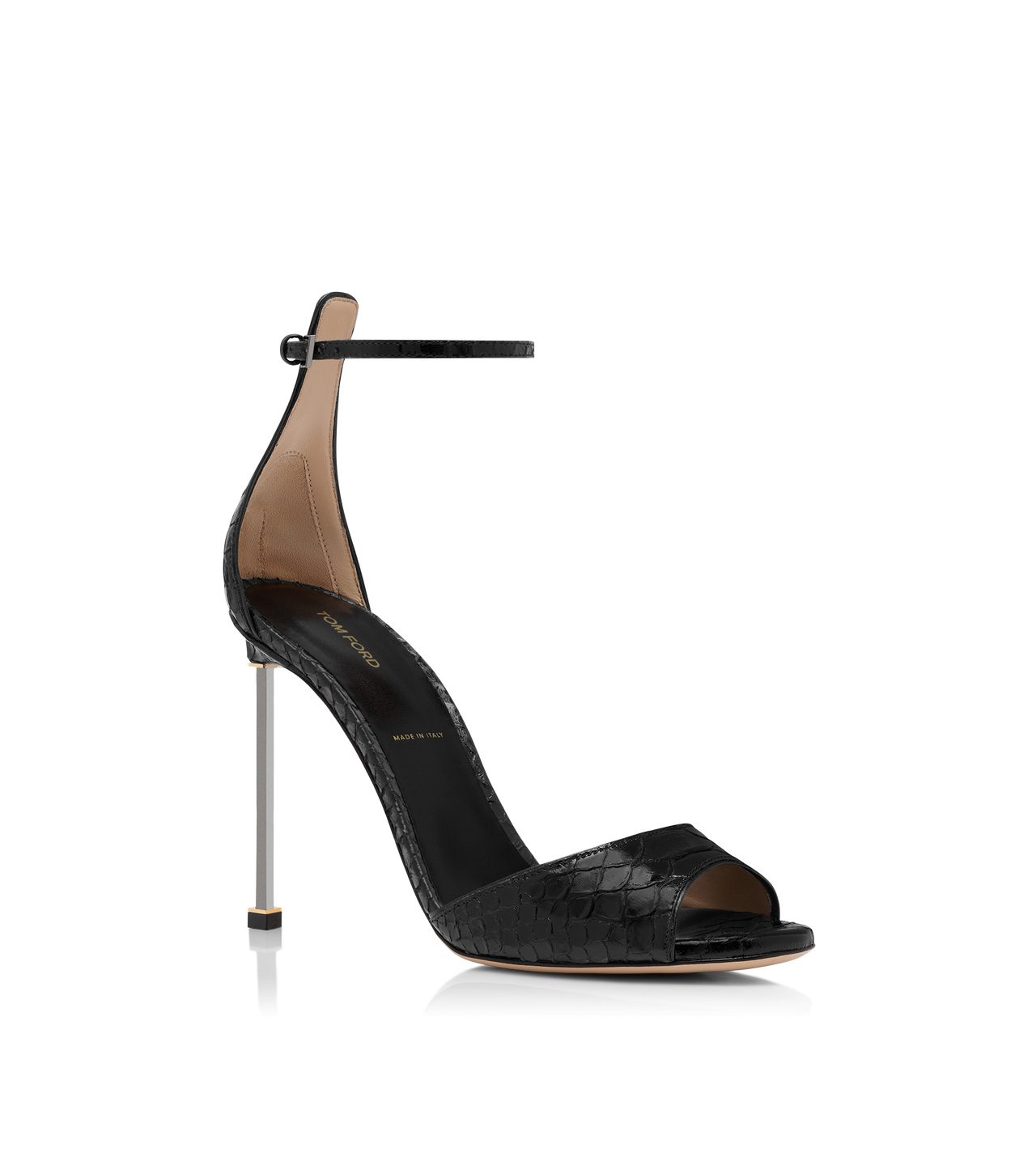 SEMI SHINY PRINTED PYTHON SPIRE ANKLE STRAP SANDAL image number 1