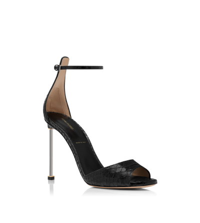 SEMI SHINY PRINTED PYTHON SPIRE ANKLE STRAP SANDAL image number 1