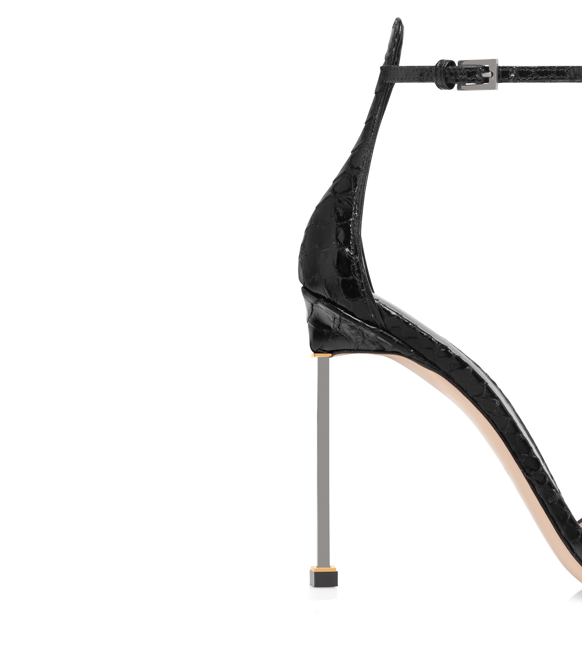 SEMI SHINY PRINTED PYTHON SPIRE ANKLE STRAP SANDAL