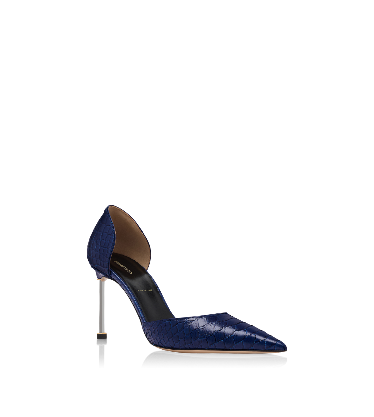 TOM FORD LEATHER SEA BLUE SEMI SHINY PRINTED PYTHON SPIRE D'ORSAY PUMP
