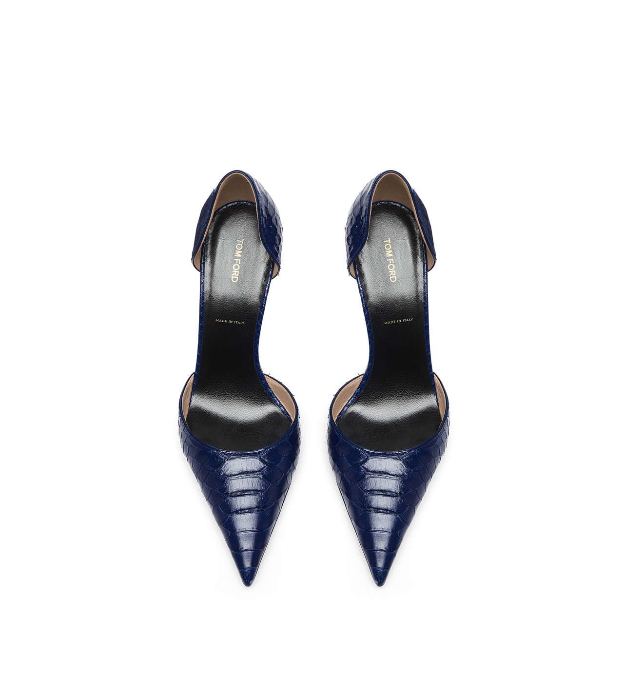 TOM FORD LEATHER SEA BLUE SEMI SHINY PRINTED PYTHON SPIRE D'ORSAY PUMP