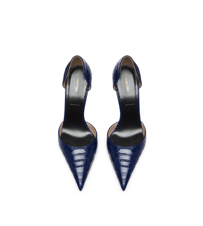 TOM FORD LEATHER SEA BLUE SEMI SHINY PRINTED PYTHON SPIRE D'ORSAY PUMP