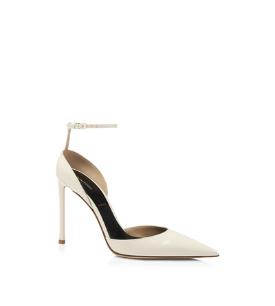 TOM FORD LEATHER PEARLED IVORY PATENT LEATHER VERTIGO ANKLE STRAP PUMP