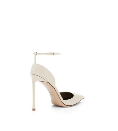 TOM FORD LEATHER PEARLED IVORY PATENT LEATHER VERTIGO ANKLE STRAP PUMP