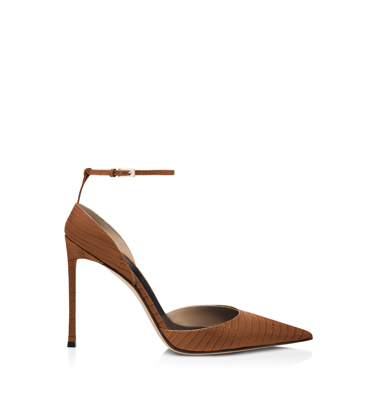 TOM FORD LEATHER TOFFEE TEJUS-EFFECT PRINTED LEATHER VERTIGO ANKLE STRAP PUMP