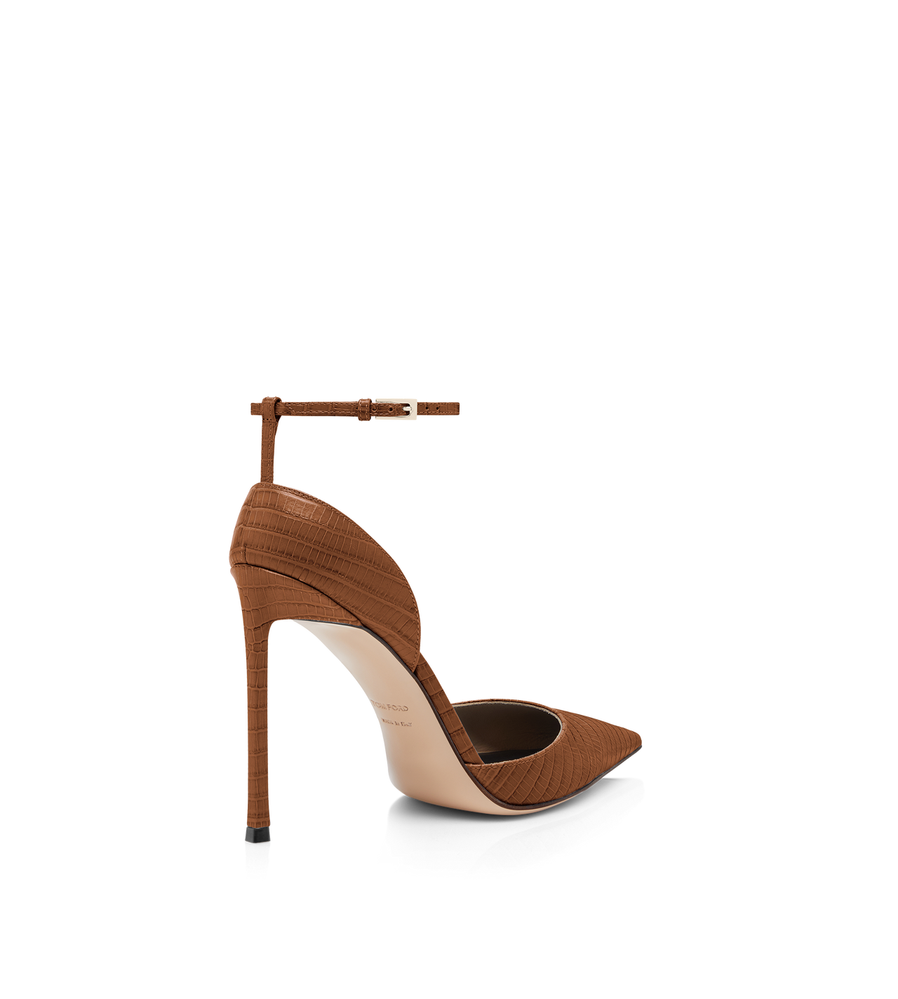 TOM FORD LEATHER TOFFEE TEJUS-EFFECT PRINTED LEATHER VERTIGO ANKLE STRAP PUMP