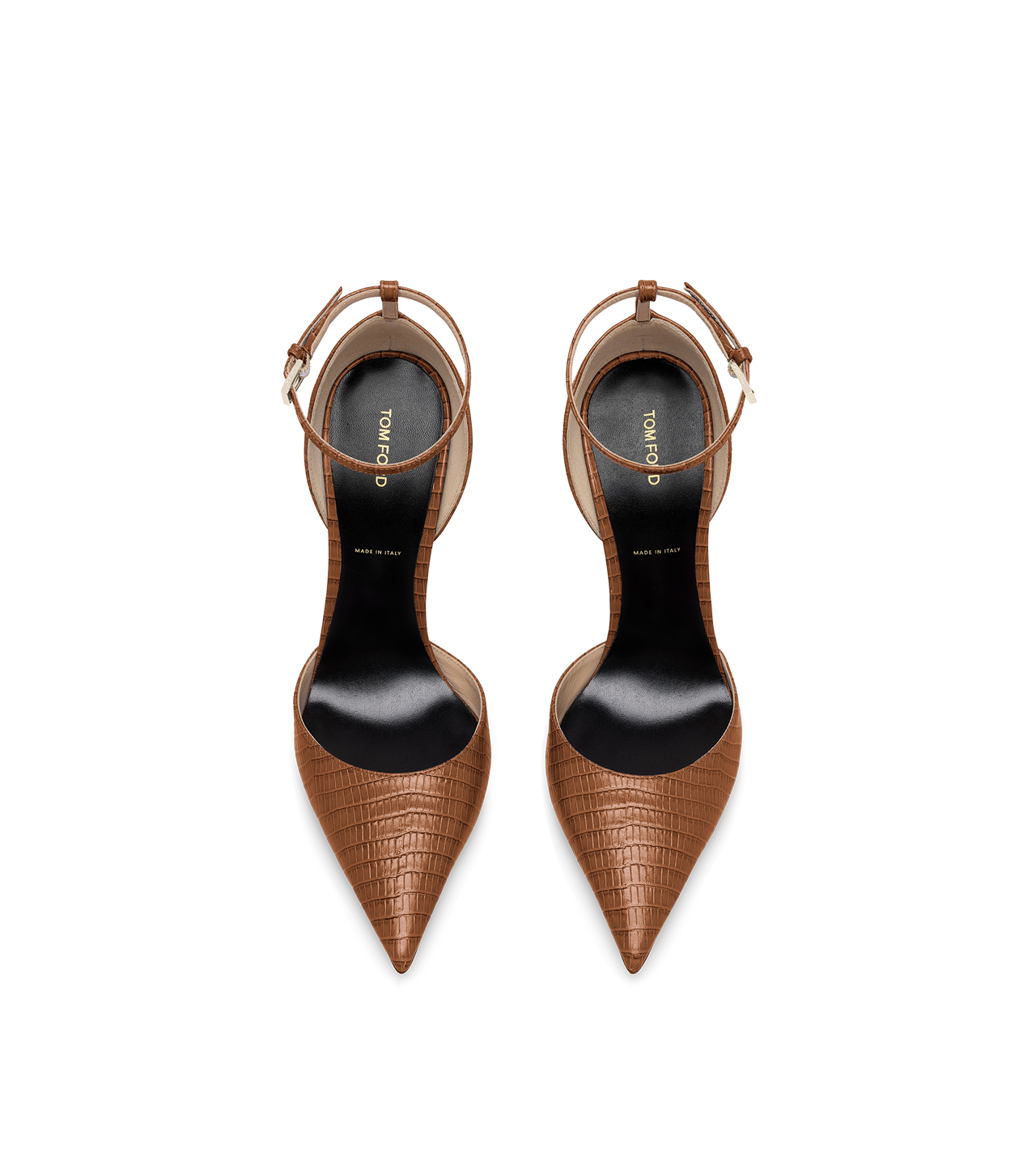 TOM FORD LEATHER TOFFEE TEJUS-EFFECT PRINTED LEATHER VERTIGO ANKLE STRAP PUMP