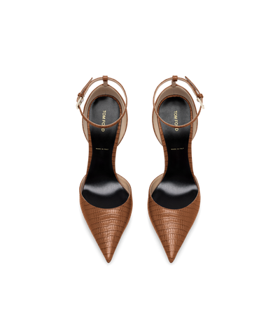 TOM FORD LEATHER TOFFEE TEJUS-EFFECT PRINTED LEATHER VERTIGO ANKLE STRAP PUMP