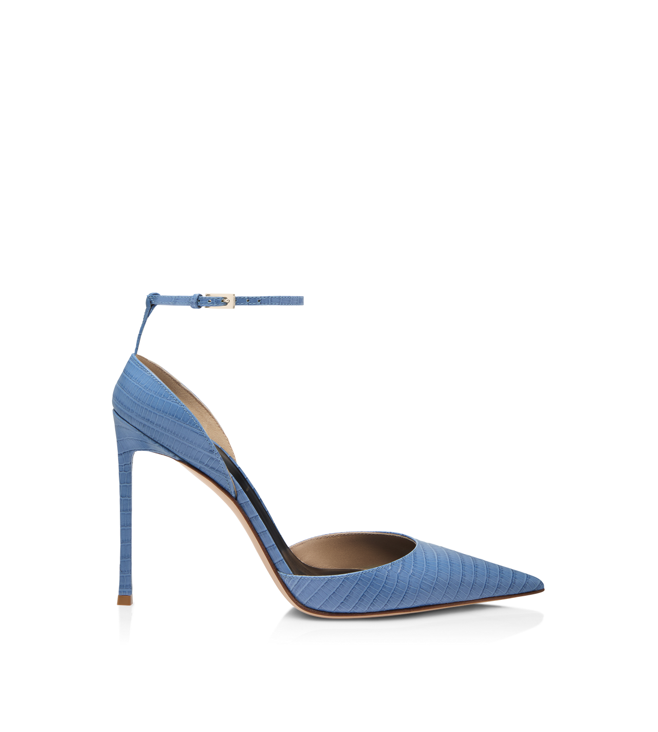 TOM FORD LEATHER STONE BLUE ESCARPIN &Agrave; BRIDE DE CHEVILLE EN CUIR VERTIGO IMPRIM&Eacute; EFFET T&Eacute;JUS