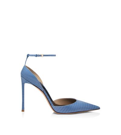 TOM FORD LEATHER STONE BLUE ESCARPIN &Agrave; BRIDE DE CHEVILLE EN CUIR VERTIGO IMPRIM&Eacute; EFFET T&Eacute;JUS