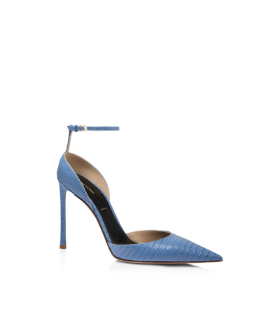 TOM FORD LEATHER STONE BLUE ESCARPIN &Agrave; BRIDE DE CHEVILLE EN CUIR VERTIGO IMPRIM&Eacute; EFFET T&Eacute;JUS