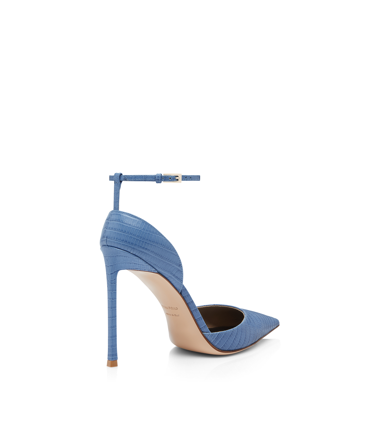 TOM FORD LEATHER STONE BLUE ESCARPIN &Agrave; BRIDE DE CHEVILLE EN CUIR VERTIGO IMPRIM&Eacute; EFFET T&Eacute;JUS