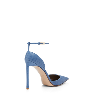 TOM FORD LEATHER STONE BLUE ESCARPIN &Agrave; BRIDE DE CHEVILLE EN CUIR VERTIGO IMPRIM&Eacute; EFFET T&Eacute;JUS