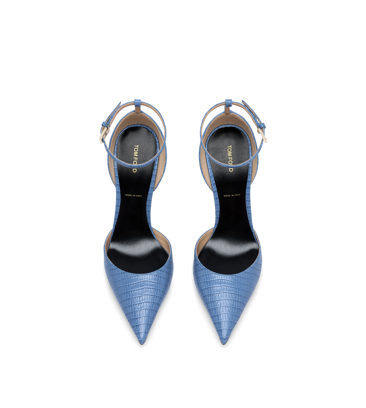 TOM FORD LEATHER STONE BLUE ESCARPIN &Agrave; BRIDE DE CHEVILLE EN CUIR VERTIGO IMPRIM&Eacute; EFFET T&Eacute;JUS
