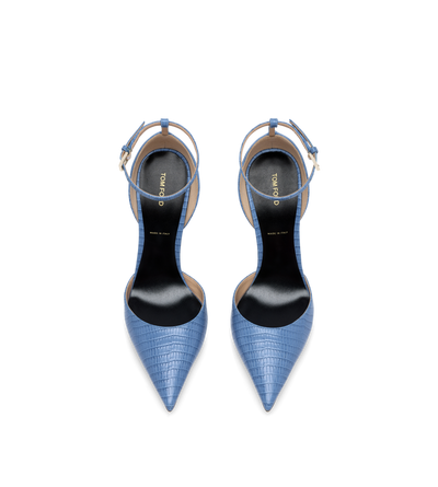 TOM FORD LEATHER STONE BLUE ESCARPIN &Agrave; BRIDE DE CHEVILLE EN CUIR VERTIGO IMPRIM&Eacute; EFFET T&Eacute;JUS