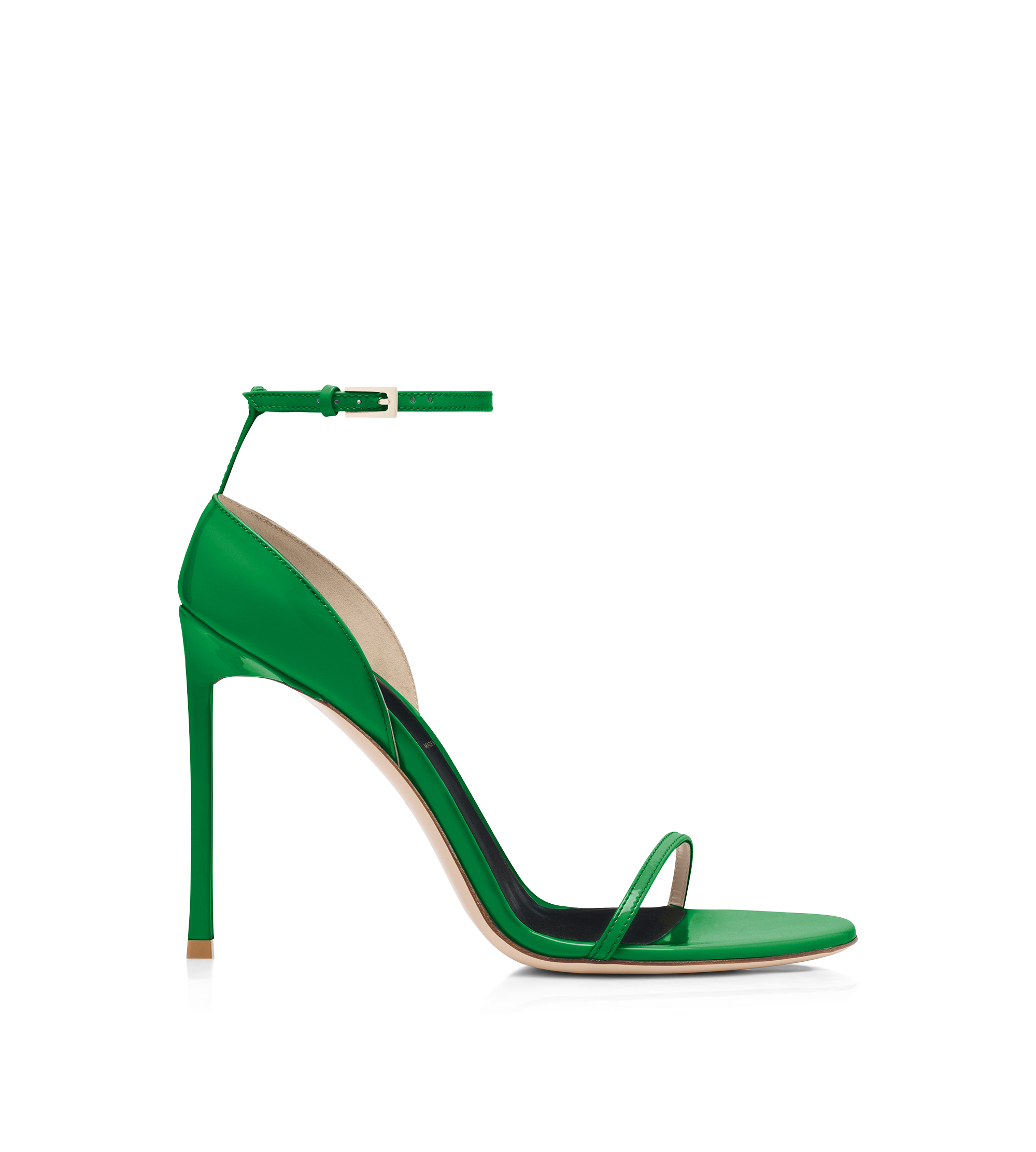 PATENT LEATHER VERTIGO ANKLE STRAP SANDAL