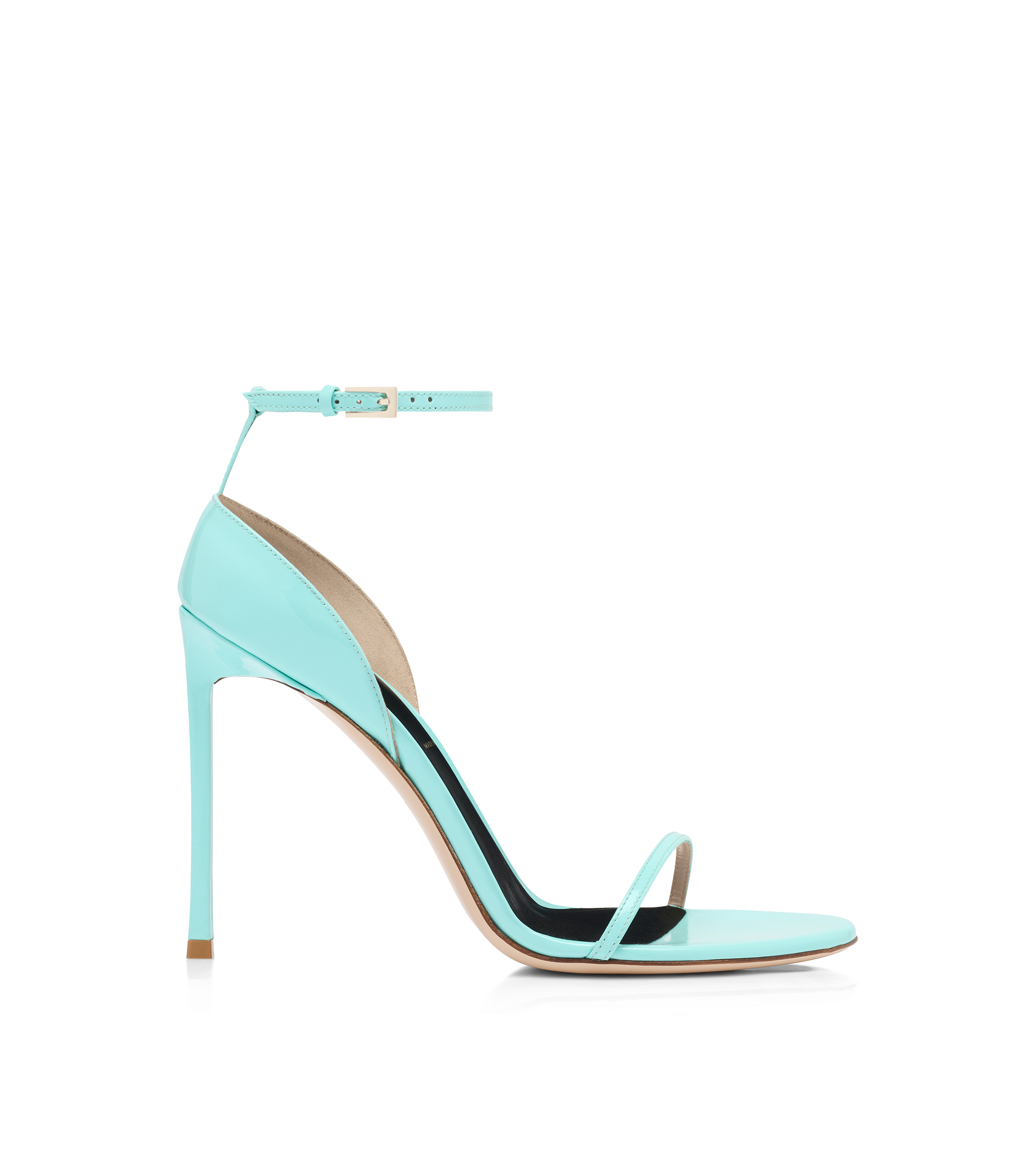 PATENT LEATHER VERTIGO ANKLE STRAP SANDAL