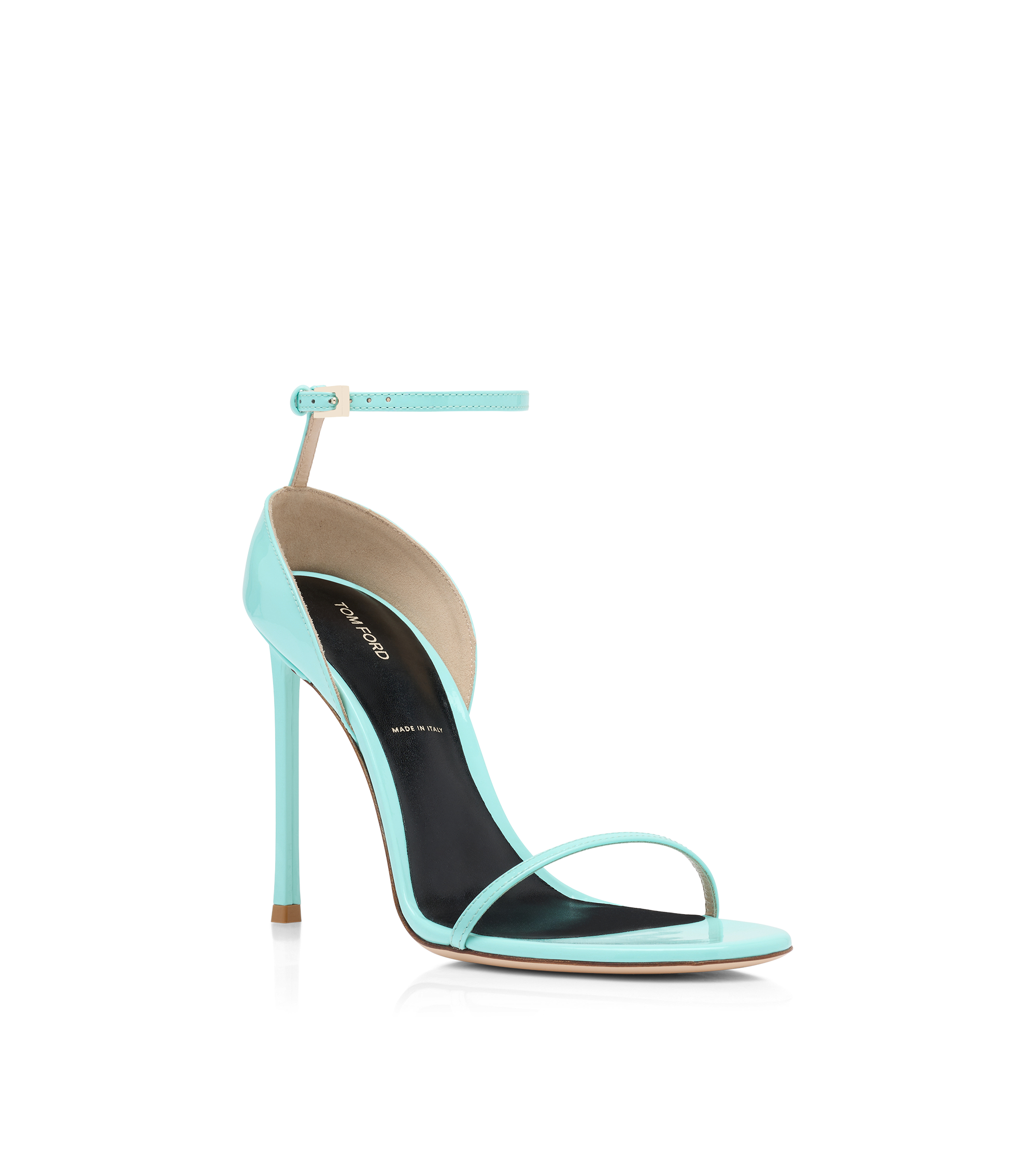 PATENT LEATHER VERTIGO ANKLE STRAP SANDAL