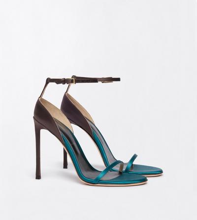 TOM FORD SATIN PETROL + ESPRESSO SATIN VERTIGO ANKLE STRAP SANDAL