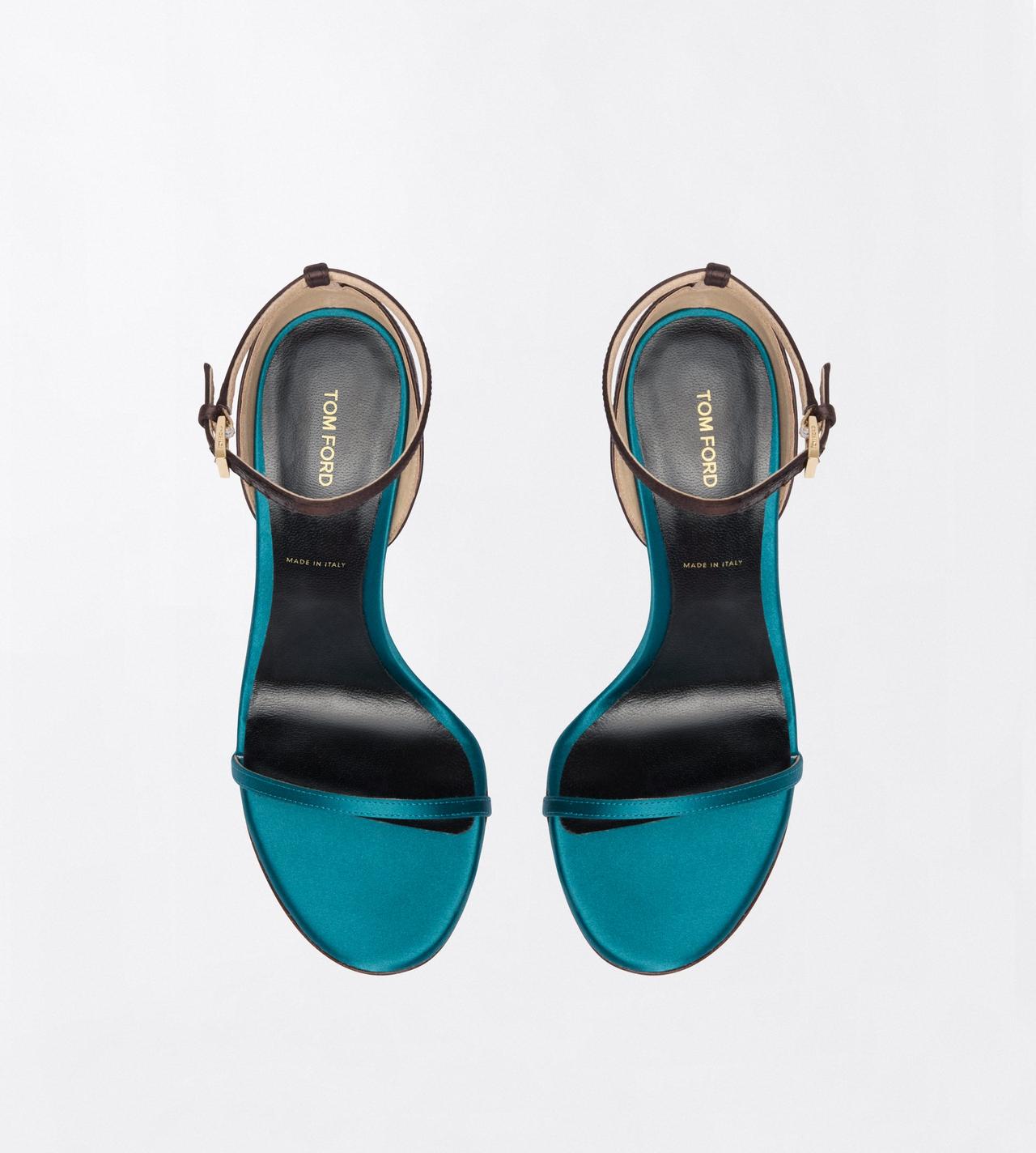 TOM FORD SATIN PETROL + ESPRESSO SATIN VERTIGO ANKLE STRAP SANDAL