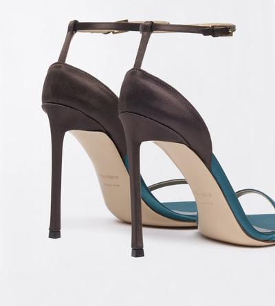 TOM FORD SATIN PETROL + ESPRESSO SATIN VERTIGO ANKLE STRAP SANDAL