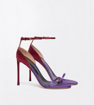 TOM FORD SATIN PRISM VIOLET + POMEGRANATE SATIN VERTIGO ANKLE STRAP SANDAL