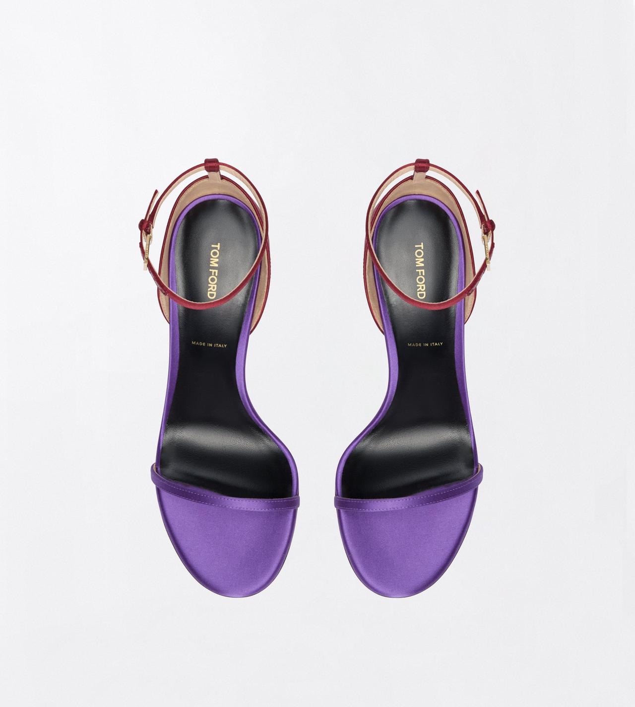 TOM FORD SATIN PRISM VIOLET + POMEGRANATE SATIN VERTIGO ANKLE STRAP SANDAL
