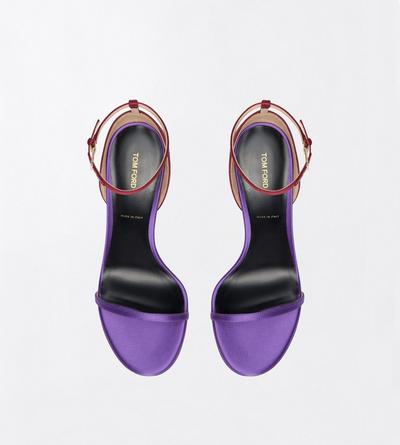 TOM FORD SATIN PRISM VIOLET + POMEGRANATE SATIN VERTIGO ANKLE STRAP SANDAL