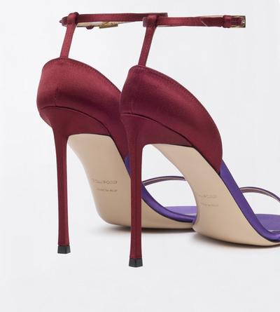 TOM FORD SATIN PRISM VIOLET + POMEGRANATE SATIN VERTIGO ANKLE STRAP SANDAL