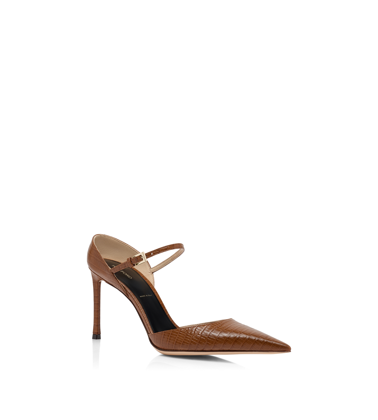 TOM FORD LEATHER TOFFEE TEJUS-EFFECT PRINTED LEATHER VERTIGO MARY JANE PUMP