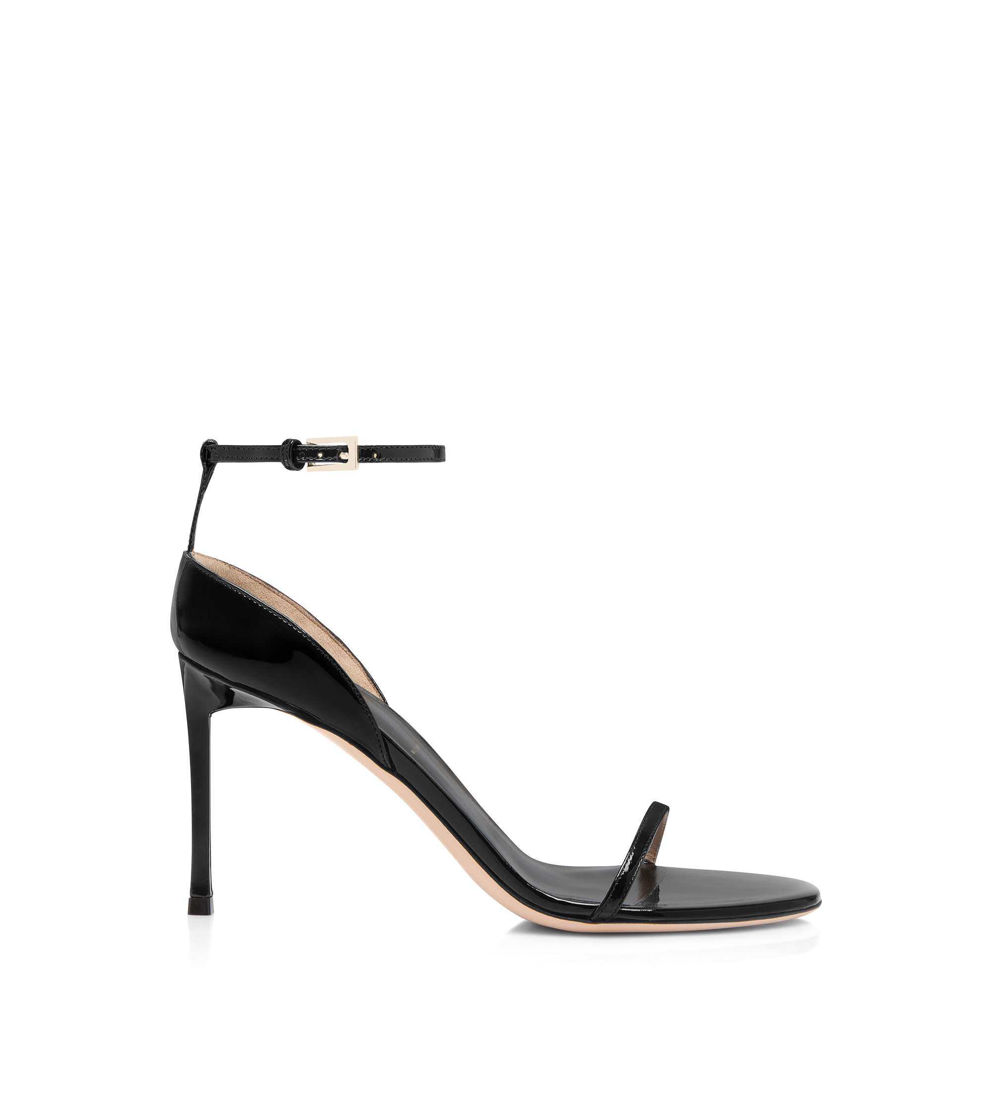 PATENT LEATHER VERTIGO ANKLE STRAP SANDAL