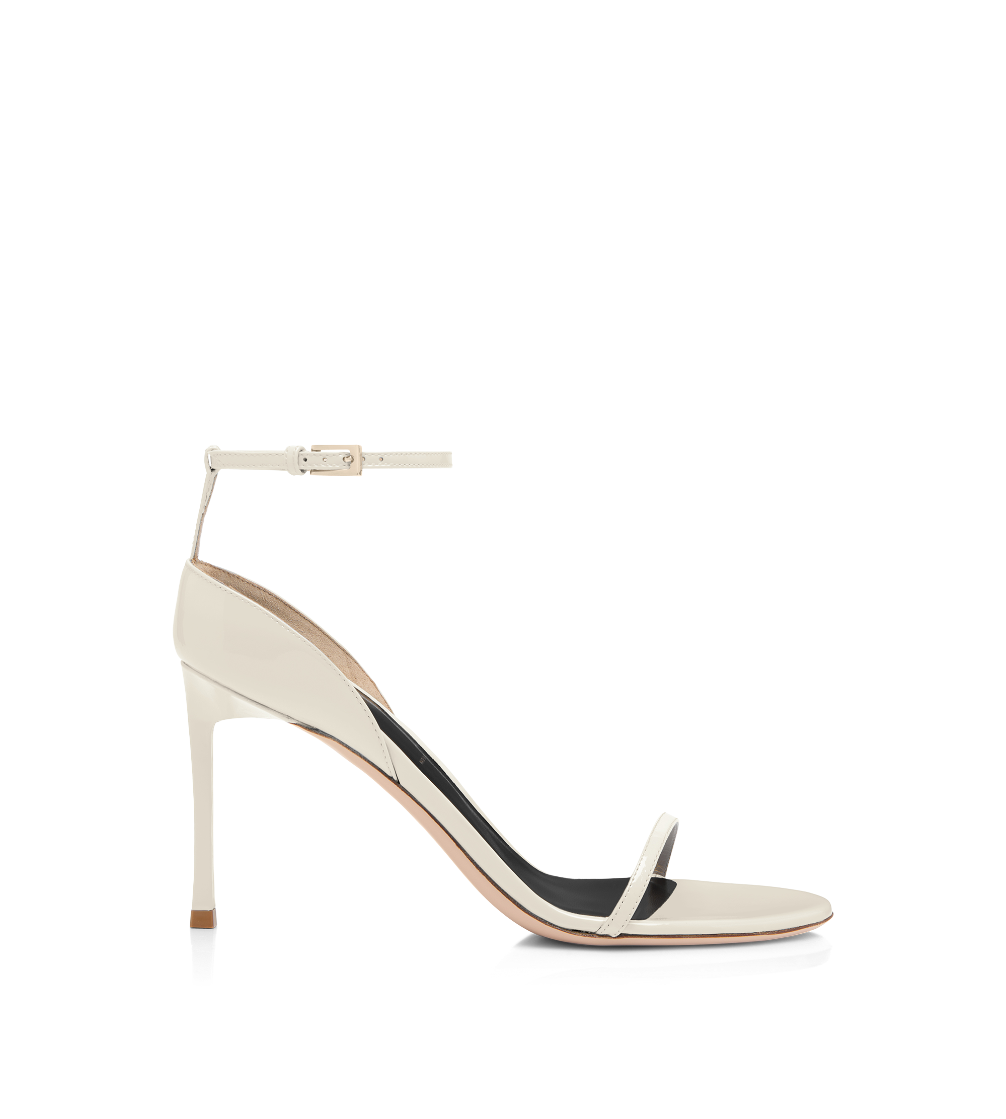 PATENT LEATHER VERTIGO ANKLE STRAP SANDAL