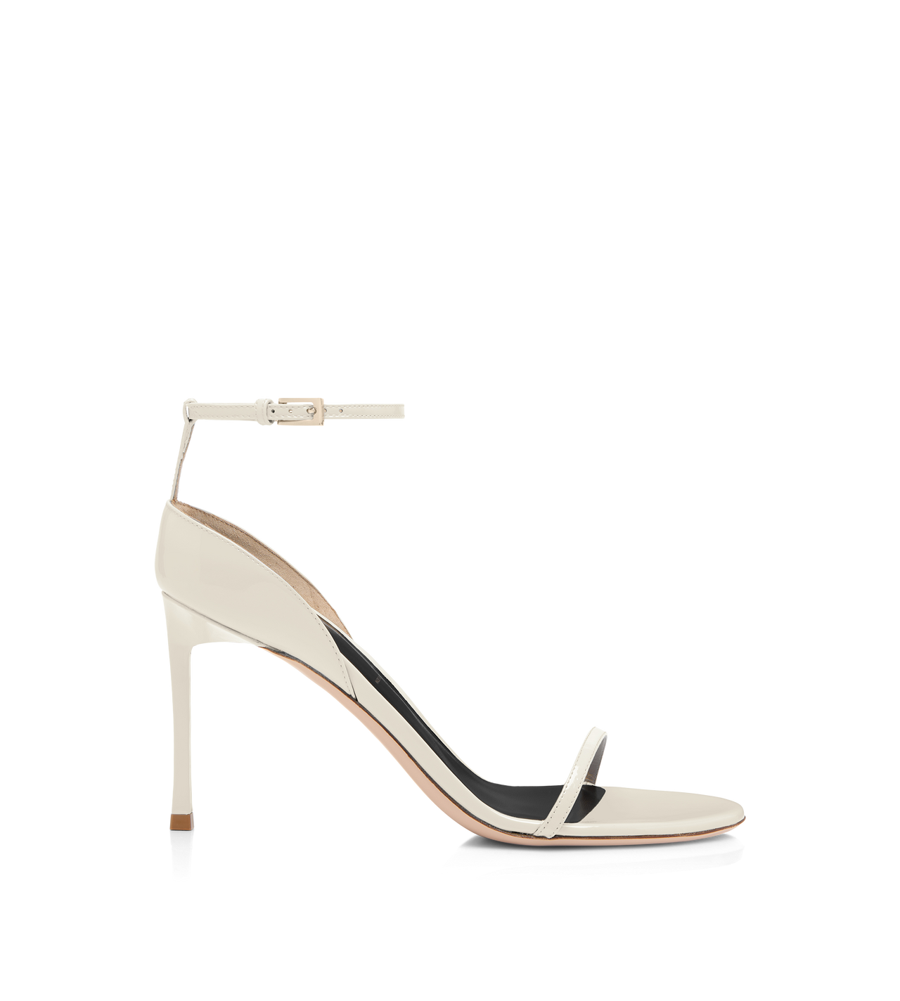 TOM FORD LEATHER PEARLED IVORY PATENT LEATHER VERTIGO ANKLE STRAP SANDAL
