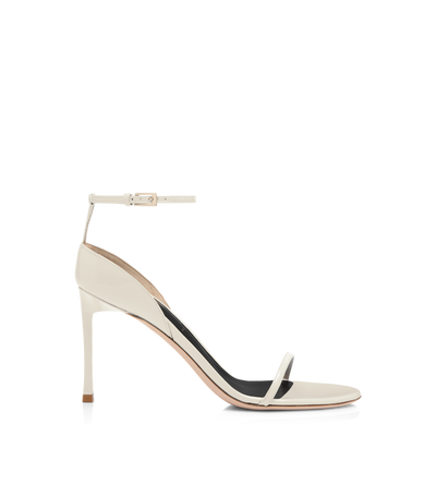 TOM FORD LEATHER PEARLED IVORY PATENT LEATHER VERTIGO ANKLE STRAP SANDAL